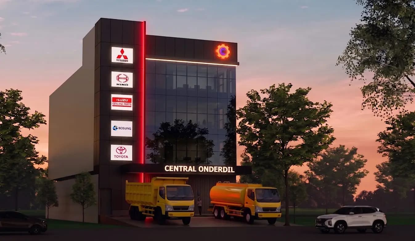 Rancangan gedung baru Central Onderdil saat senja